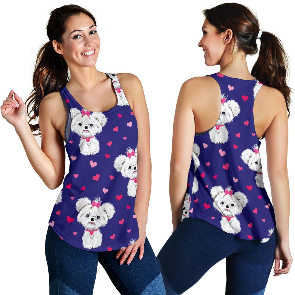 Puppy Dog Maltese Pattern Print Racerback Tank Tops-grizzshop