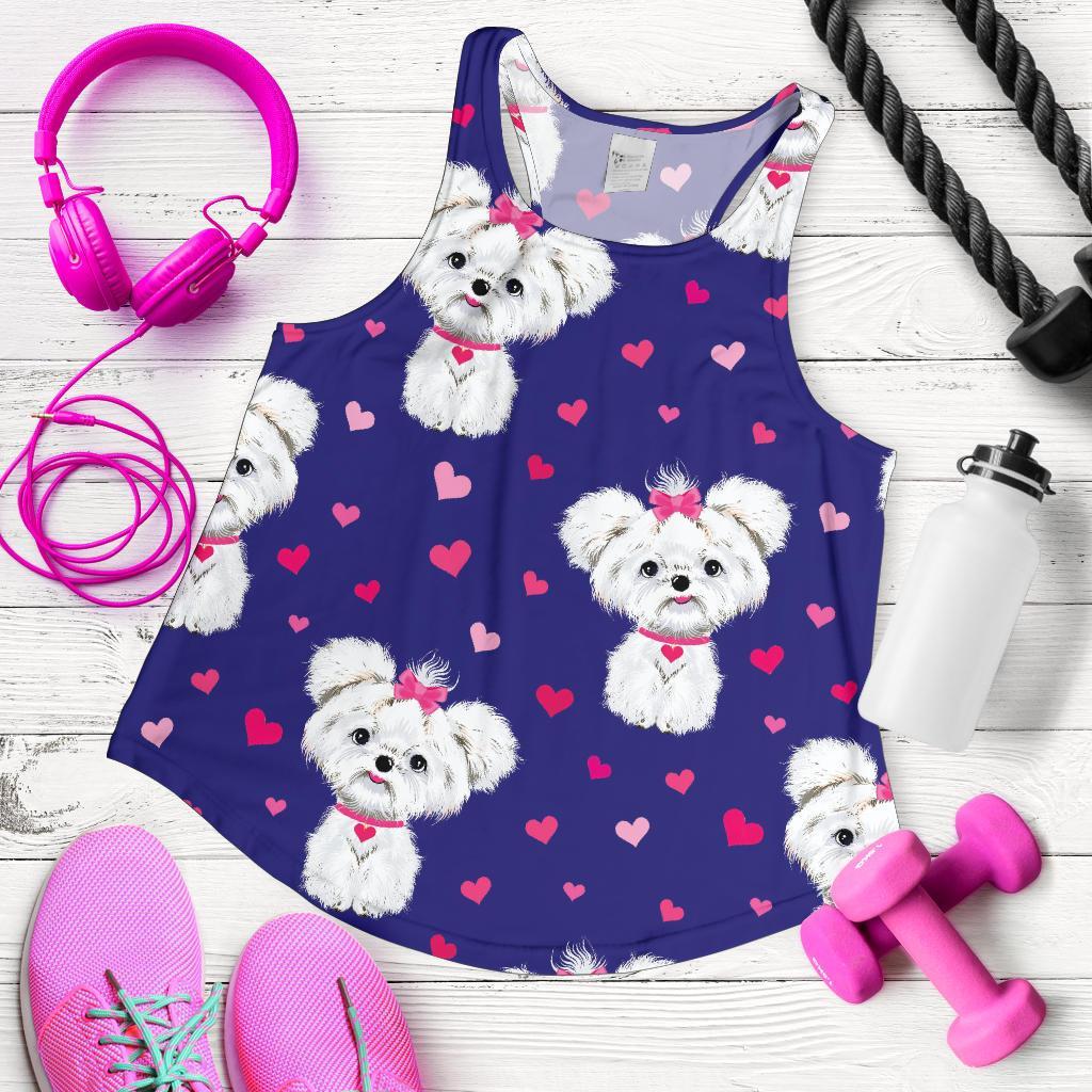 Puppy Dog Maltese Pattern Print Racerback Tank Tops-grizzshop