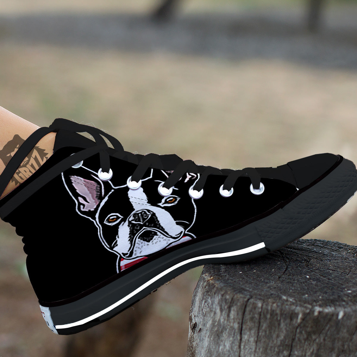 Puppy Faces Boston Terrier Print Black High Top Shoes-grizzshop