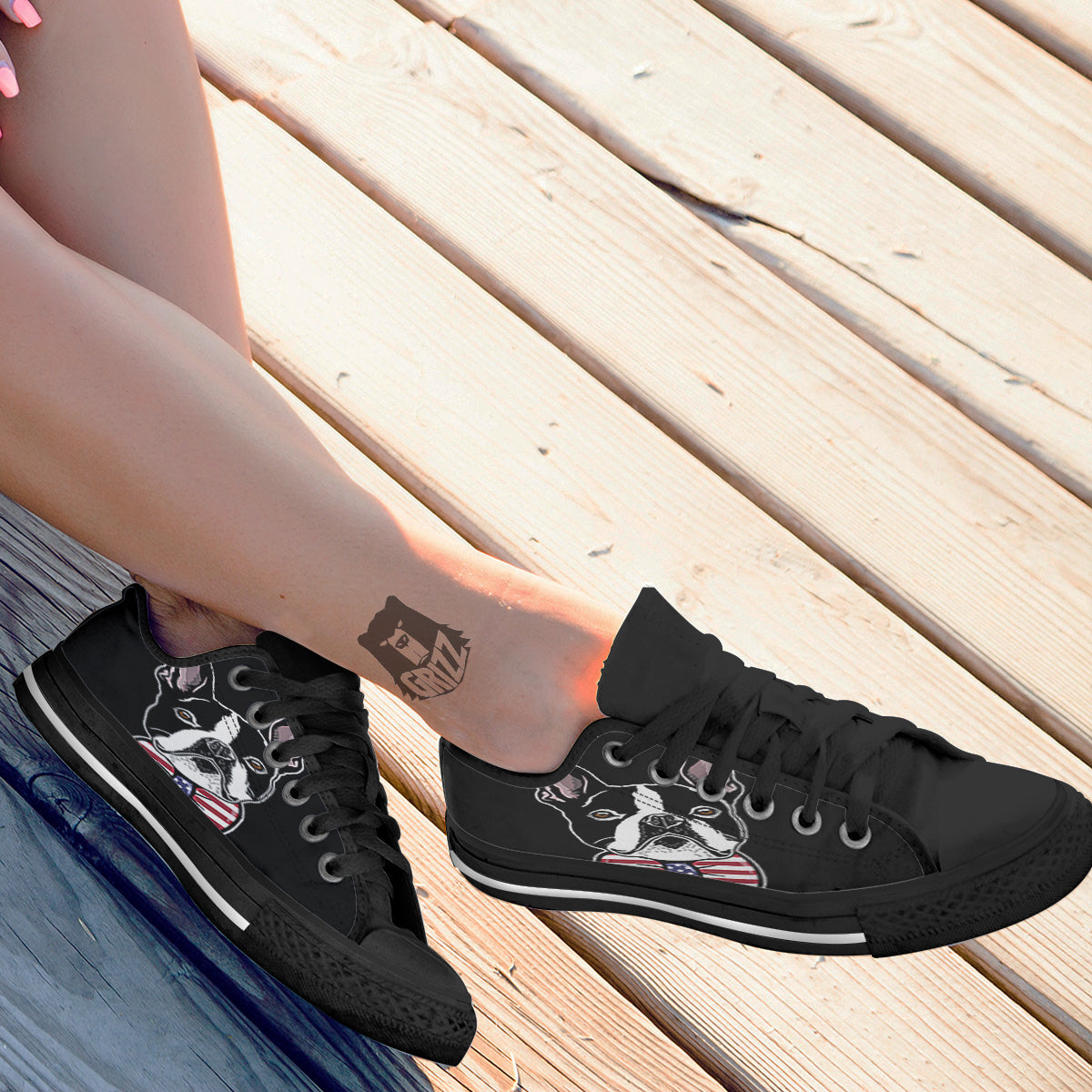 Puppy Faces Boston Terrier Print Black Low Top Shoes-grizzshop