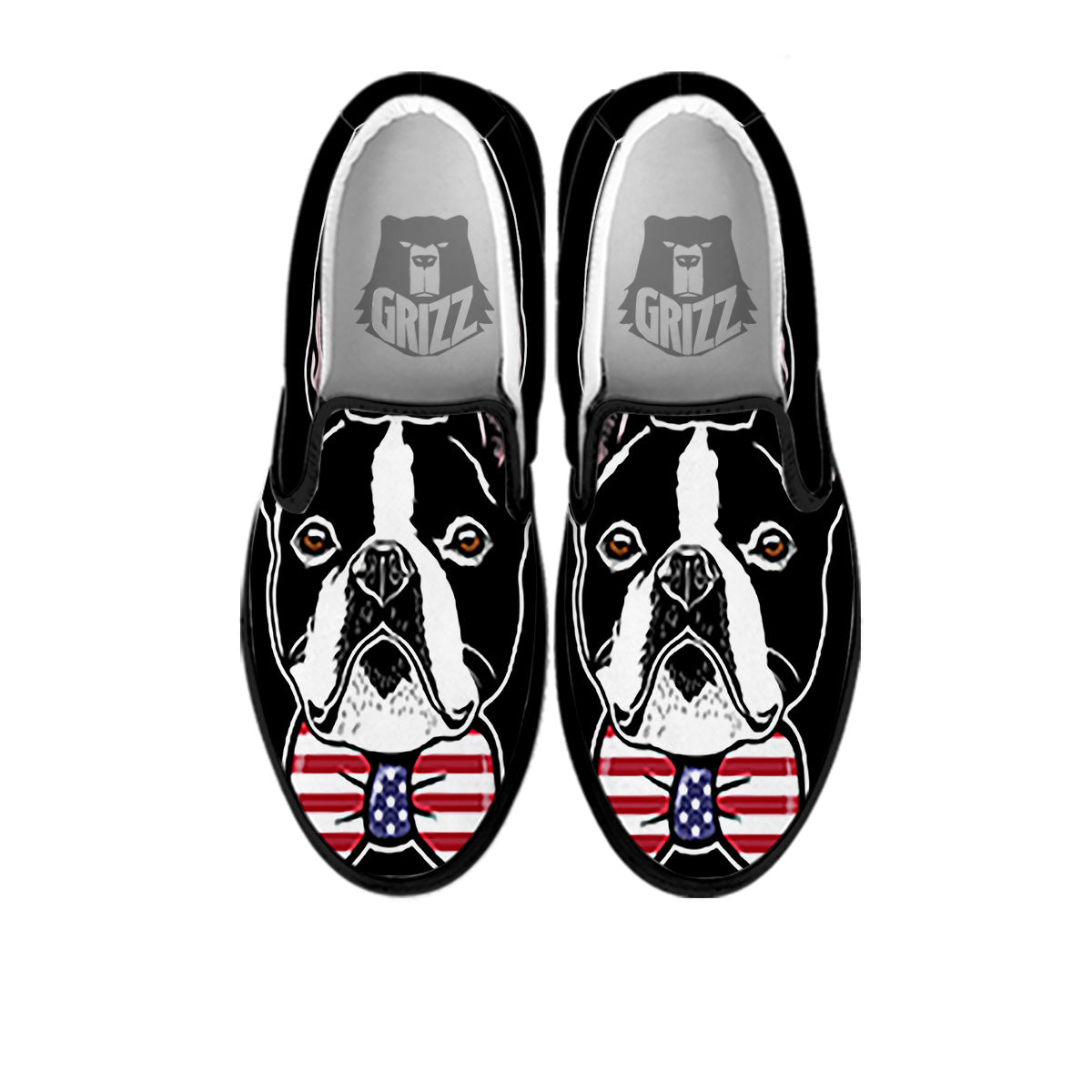 Puppy Faces Boston Terrier Print Black Slip On Shoes-grizzshop