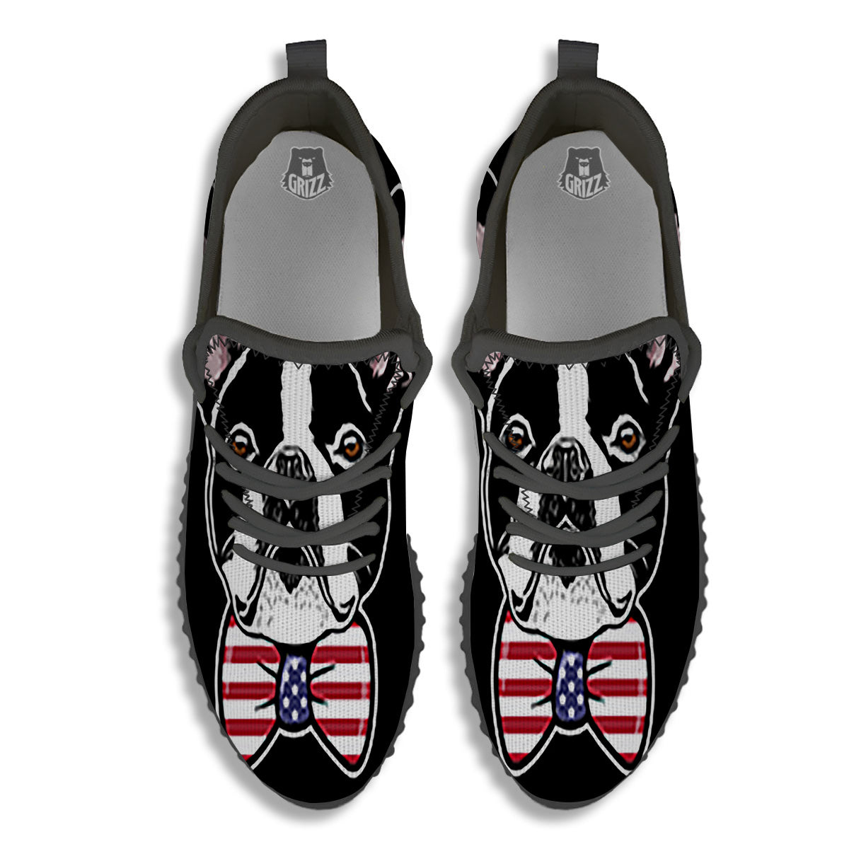 Puppy Faces Boston Terrier Print Black Walking Shoes-grizzshop
