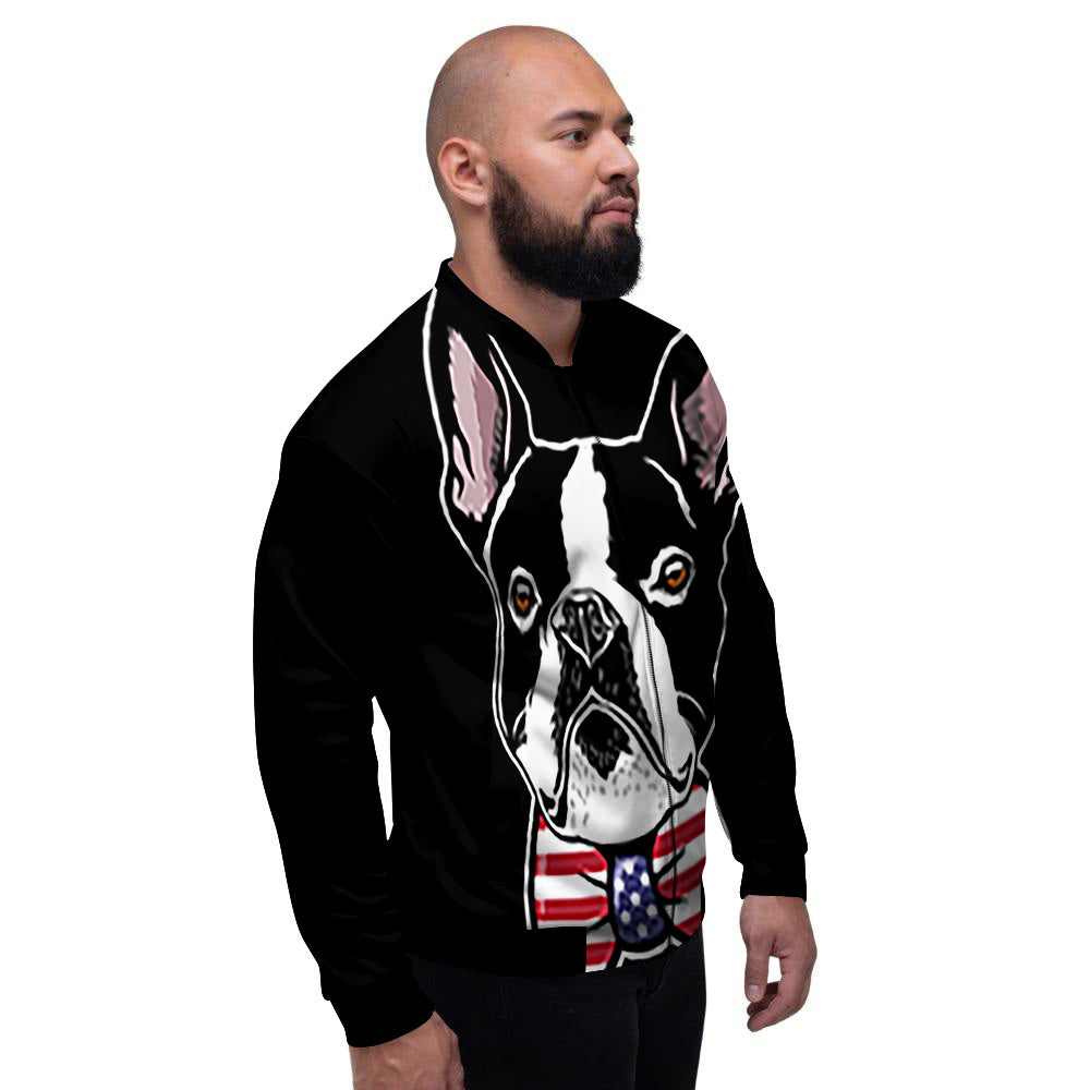 Puppy Faces Boston Terrier Print Men's Bomber Jacket-grizzshop