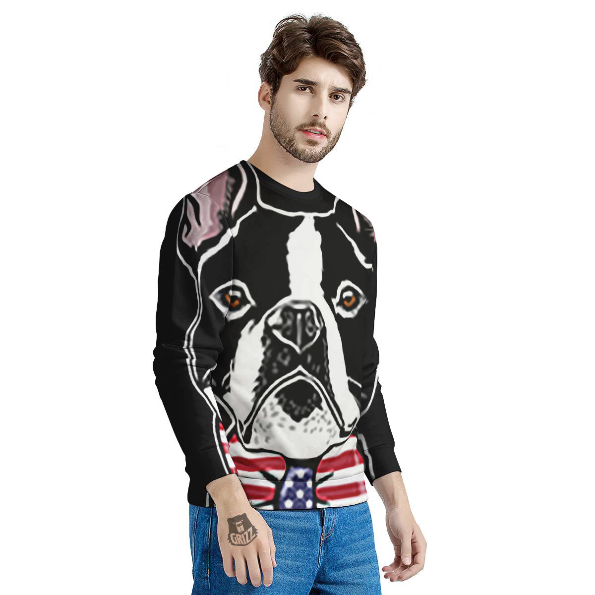 Puppy Faces Boston Terrier Print Men's Sweatshirt-grizzshop