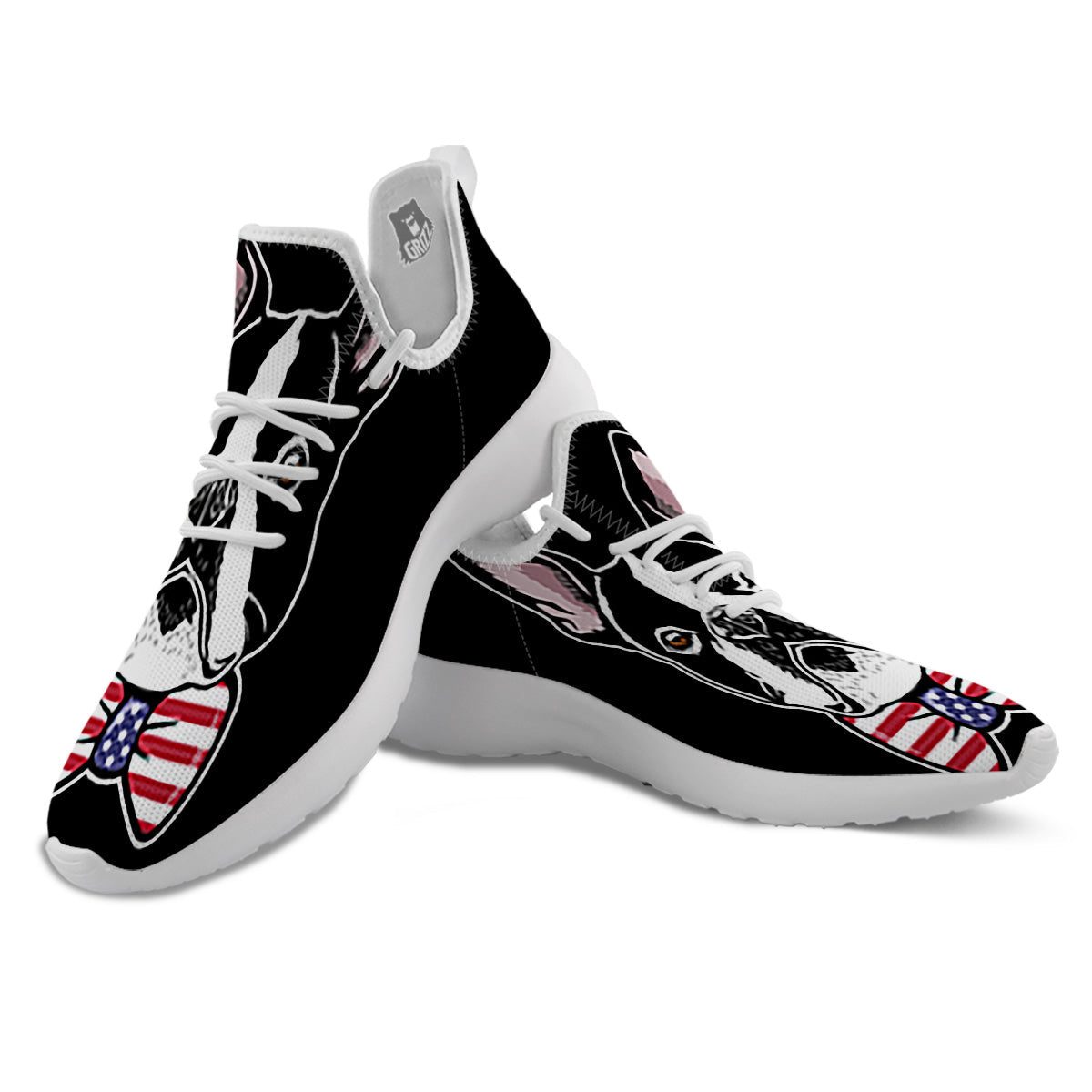 Puppy Faces Boston Terrier Print White Athletic Shoes-grizzshop