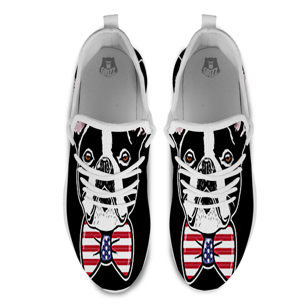 Puppy Faces Boston Terrier Print White Athletic Shoes-grizzshop
