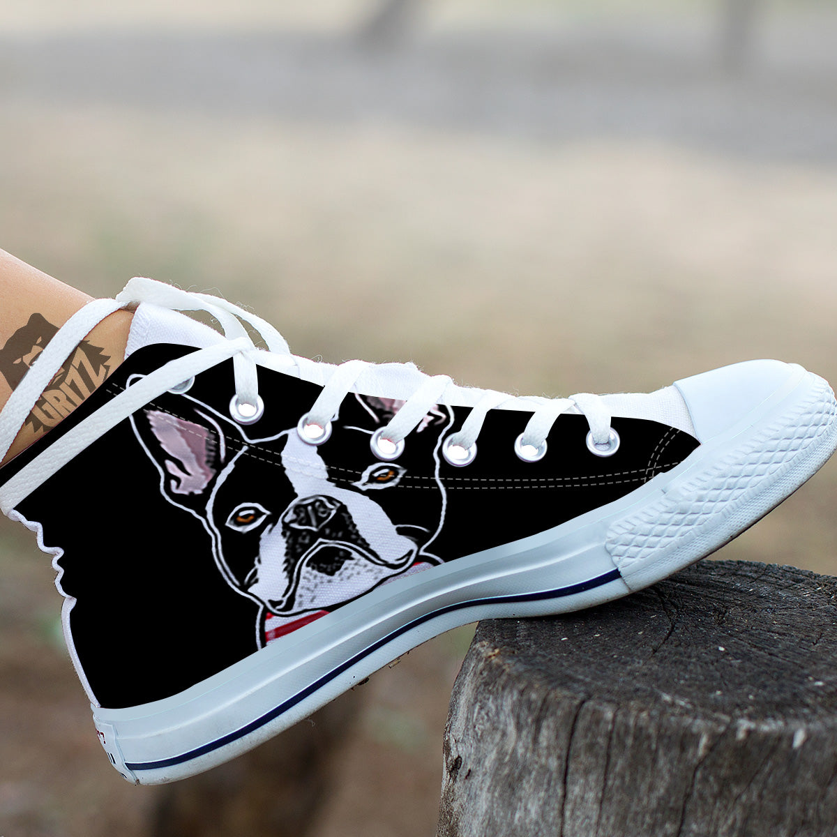 Puppy Faces Boston Terrier Print White High Top Shoes-grizzshop