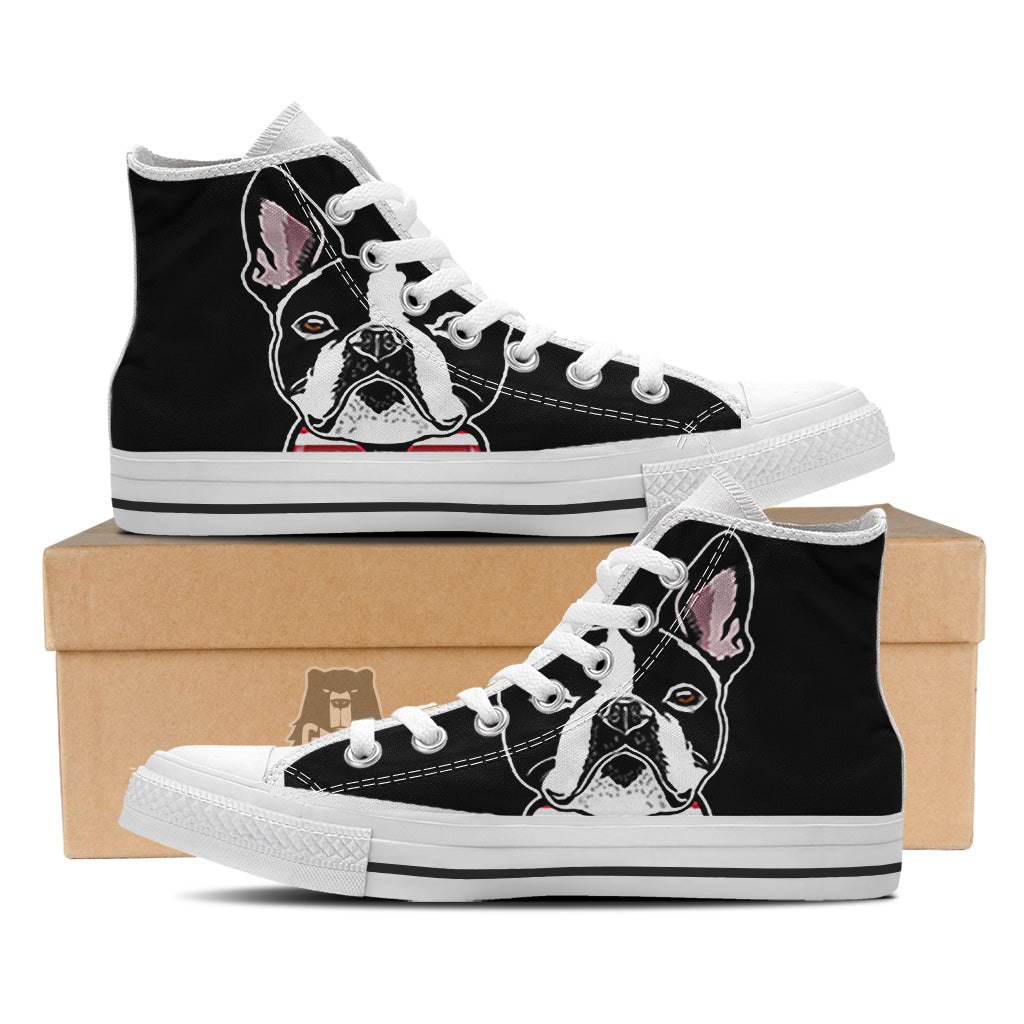 Puppy Faces Boston Terrier Print White High Top Shoes-grizzshop