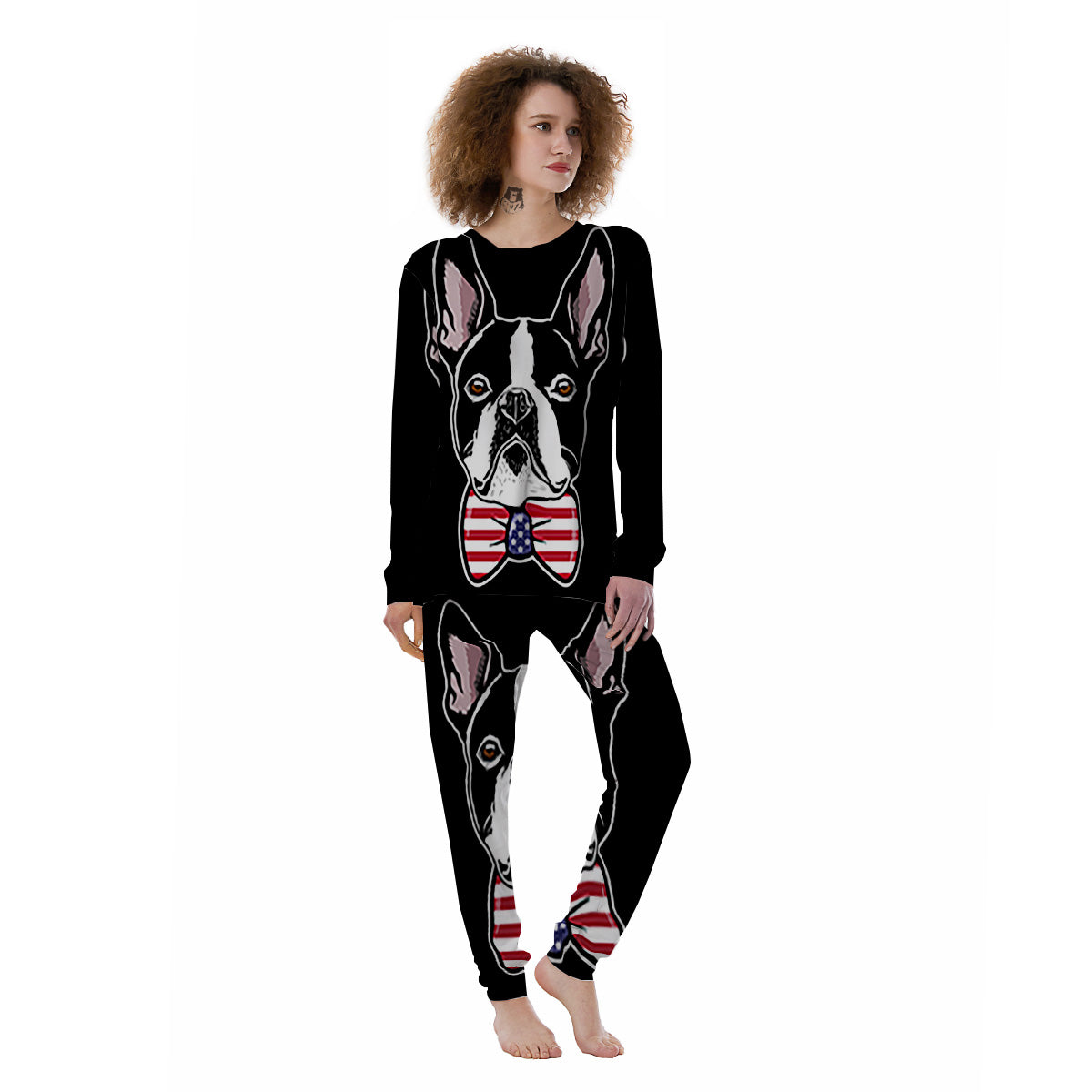 Puppy Faces Boston Terrier Print Women's Pajamas-grizzshop