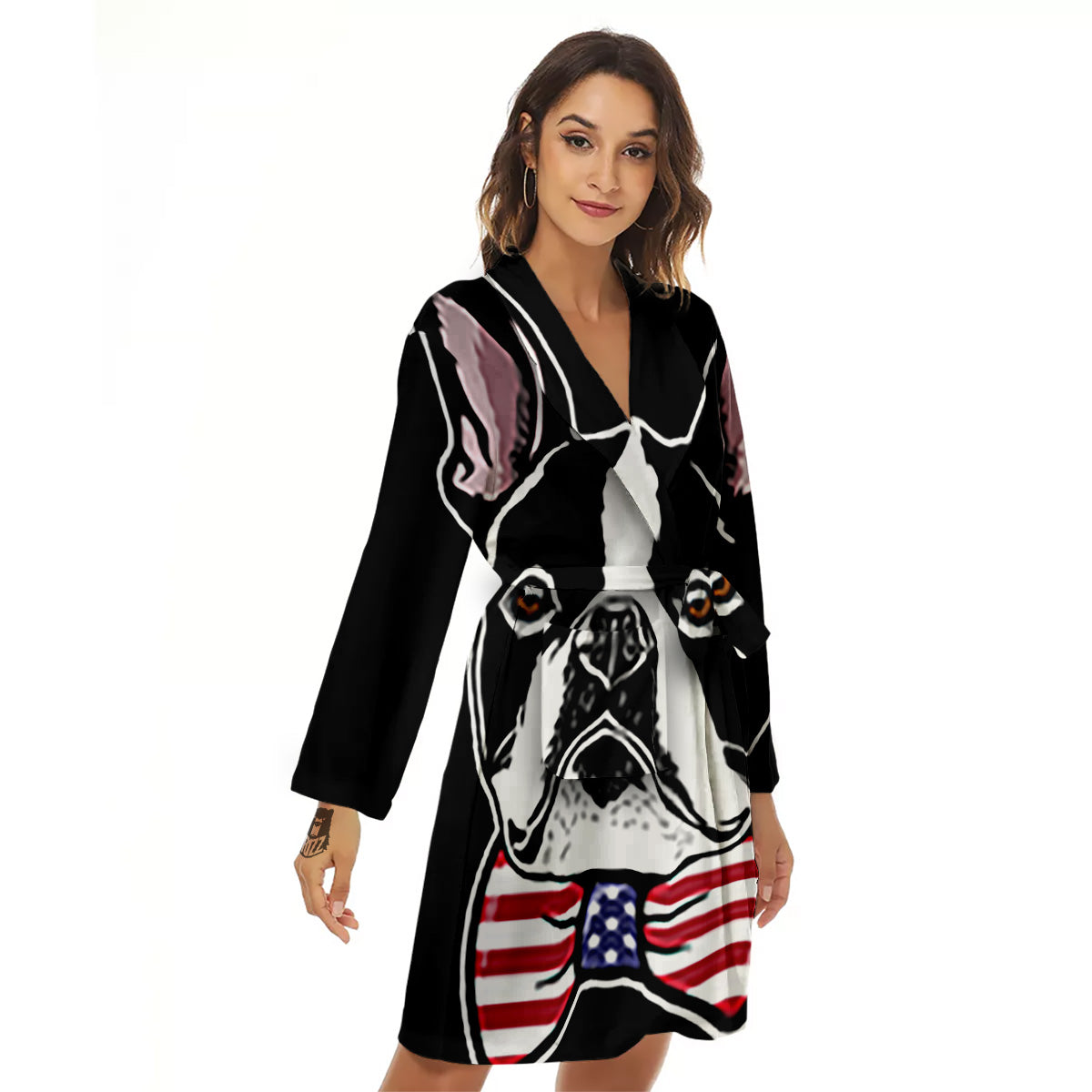 Puppy Faces Boston Terrier Print Women's Robe-grizzshop