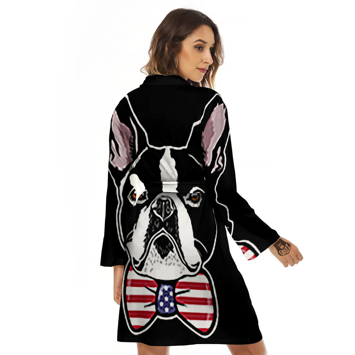 Puppy Faces Boston Terrier Print Women's Robe-grizzshop