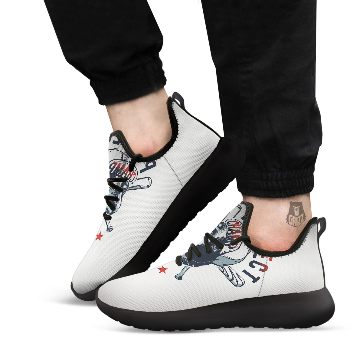 Puppy French Bulldog And Baseball Print Black Athletic Shoes-grizzshop