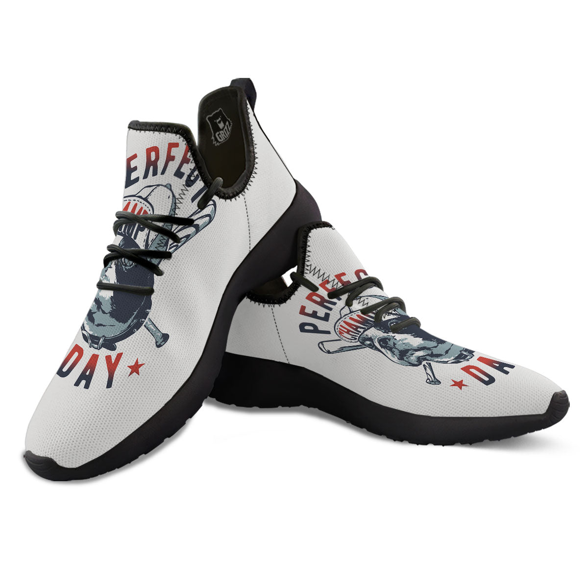 Puppy French Bulldog And Baseball Print Black Athletic Shoes-grizzshop