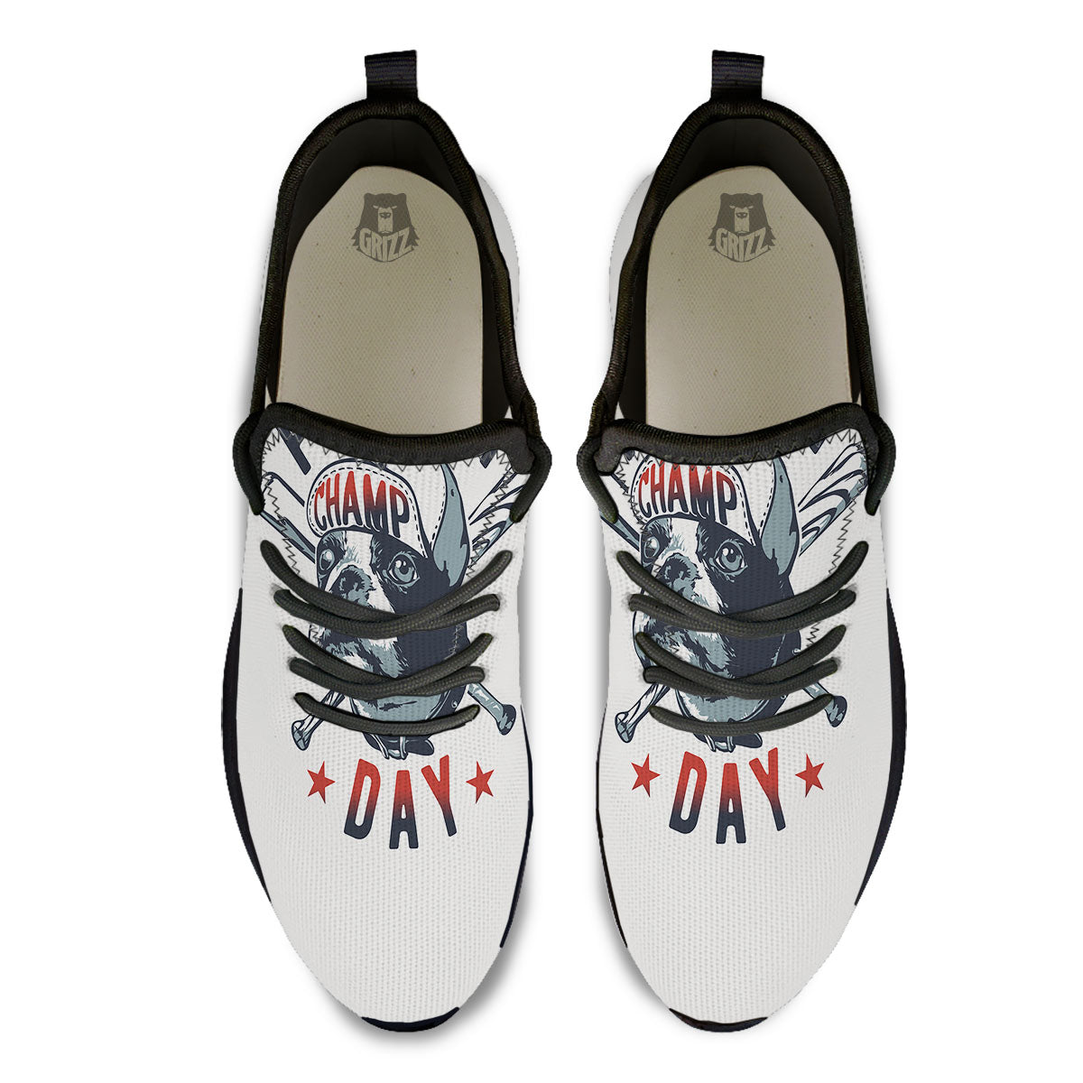 Puppy French Bulldog And Baseball Print Black Athletic Shoes-grizzshop