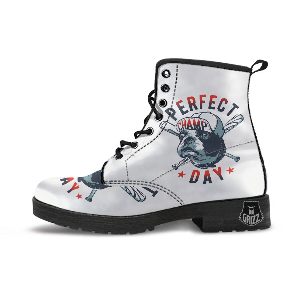 Puppy French Bulldog And Baseball Print Leather Boots-grizzshop