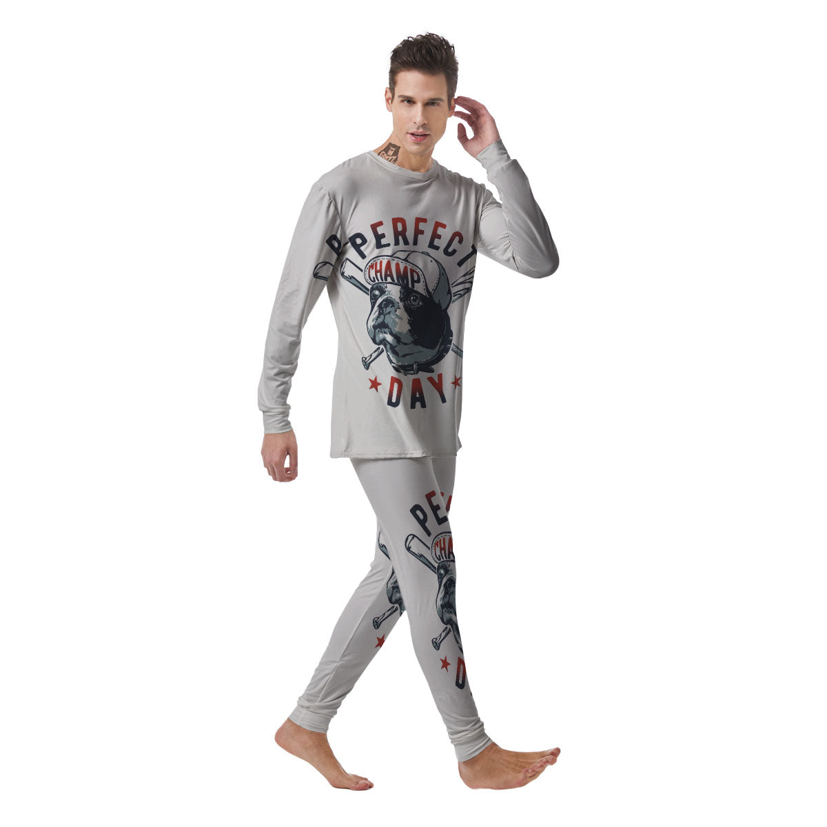 Puppy French Bulldog And Baseball Print Men's Pajamas-grizzshop