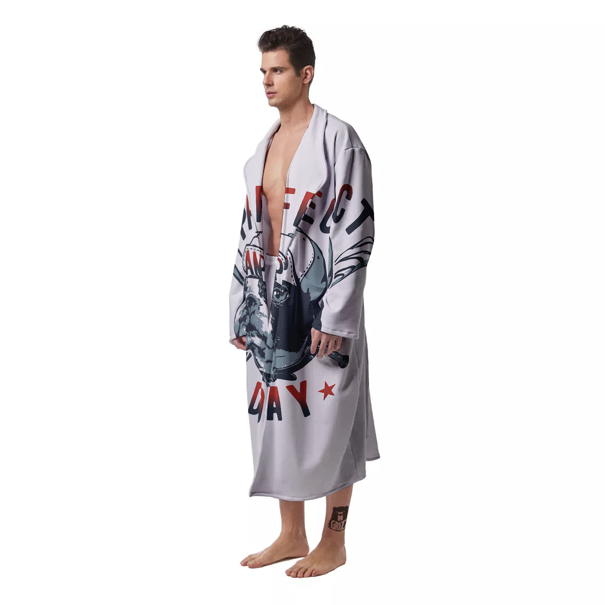 Puppy French Bulldog And Baseball Print Men's Robe-grizzshop