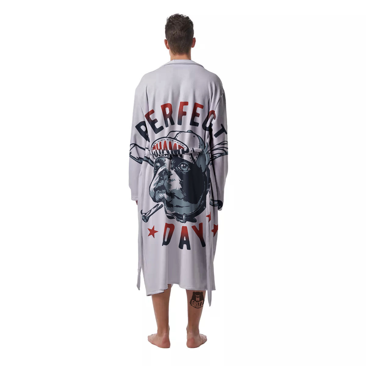 Puppy French Bulldog And Baseball Print Men's Robe-grizzshop