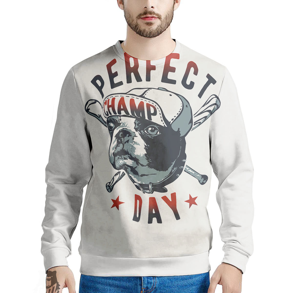 Puppy French Bulldog And Baseball Print Men's Sweatshirt-grizzshop