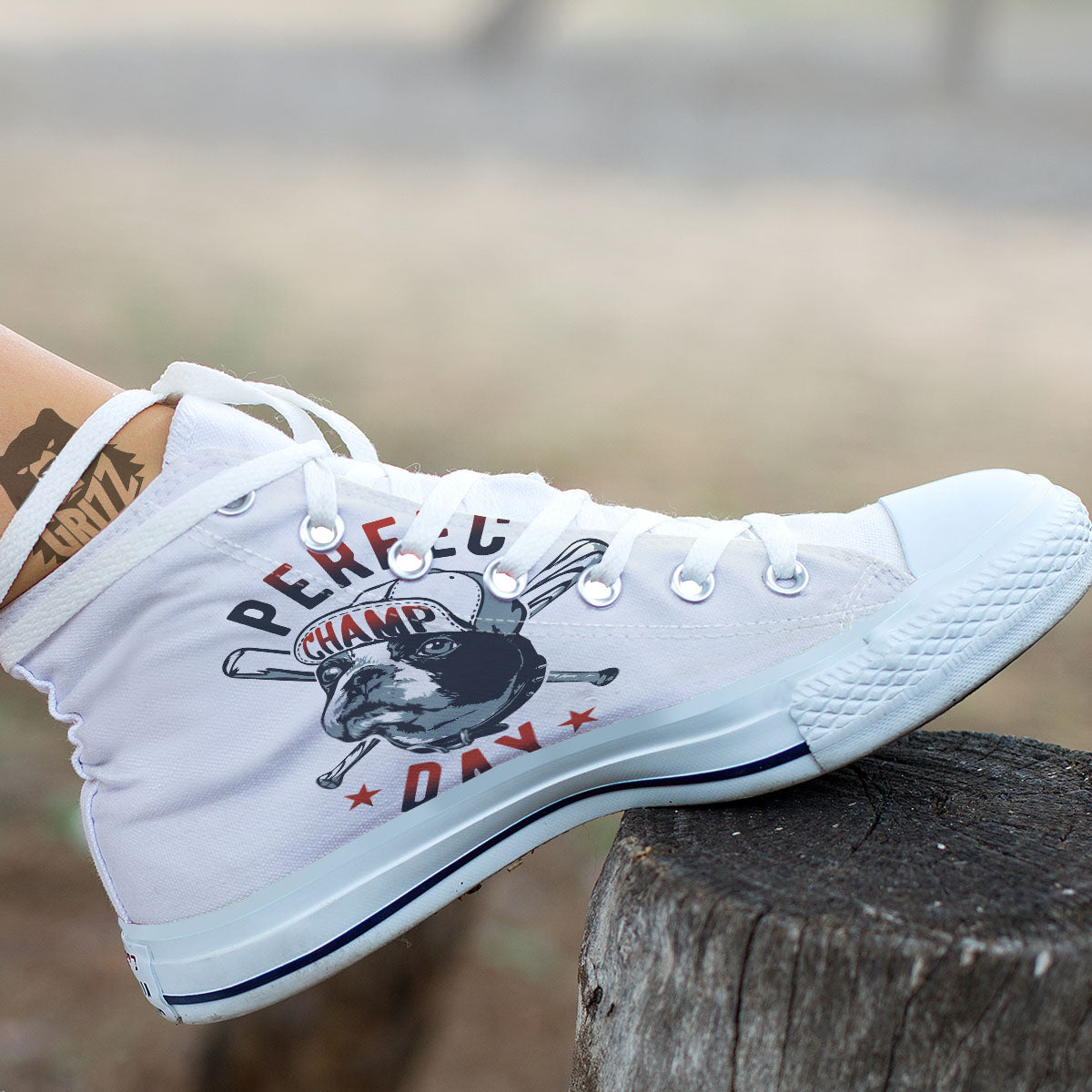 Puppy French Bulldog And Baseball Print White High Top Shoes-grizzshop
