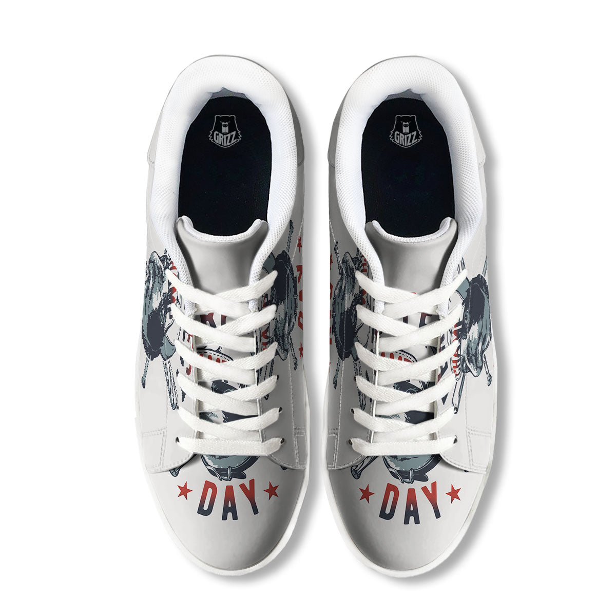 Puppy French Bulldog And Baseball Print White Low Top Sneakers-grizzshop