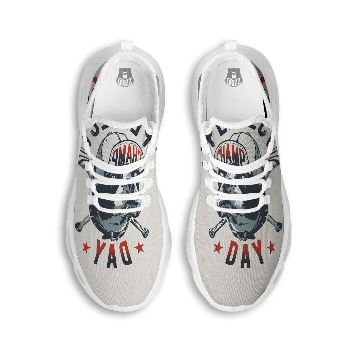 Puppy French Bulldog And Baseball Print White Running Shoes-grizzshop
