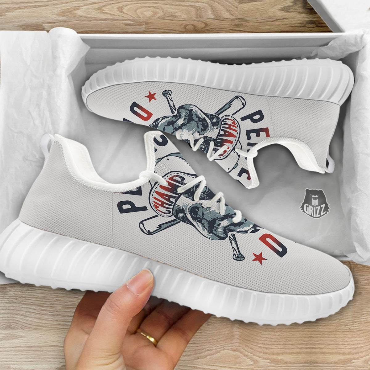 Puppy French Bulldog And Baseball Print White Walking Shoes-grizzshop