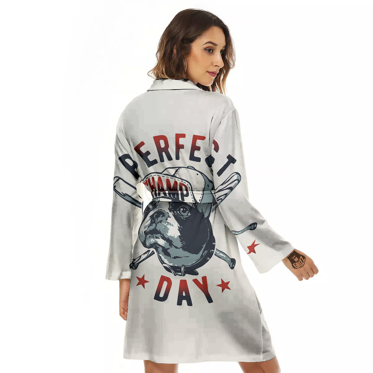 Puppy French Bulldog And Baseball Print Women's Robe-grizzshop