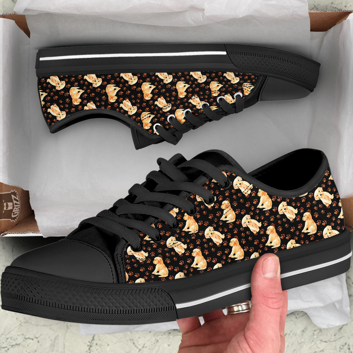 Puppy Labrador Retriever Print Pattern Black Low Top Shoes-grizzshop
