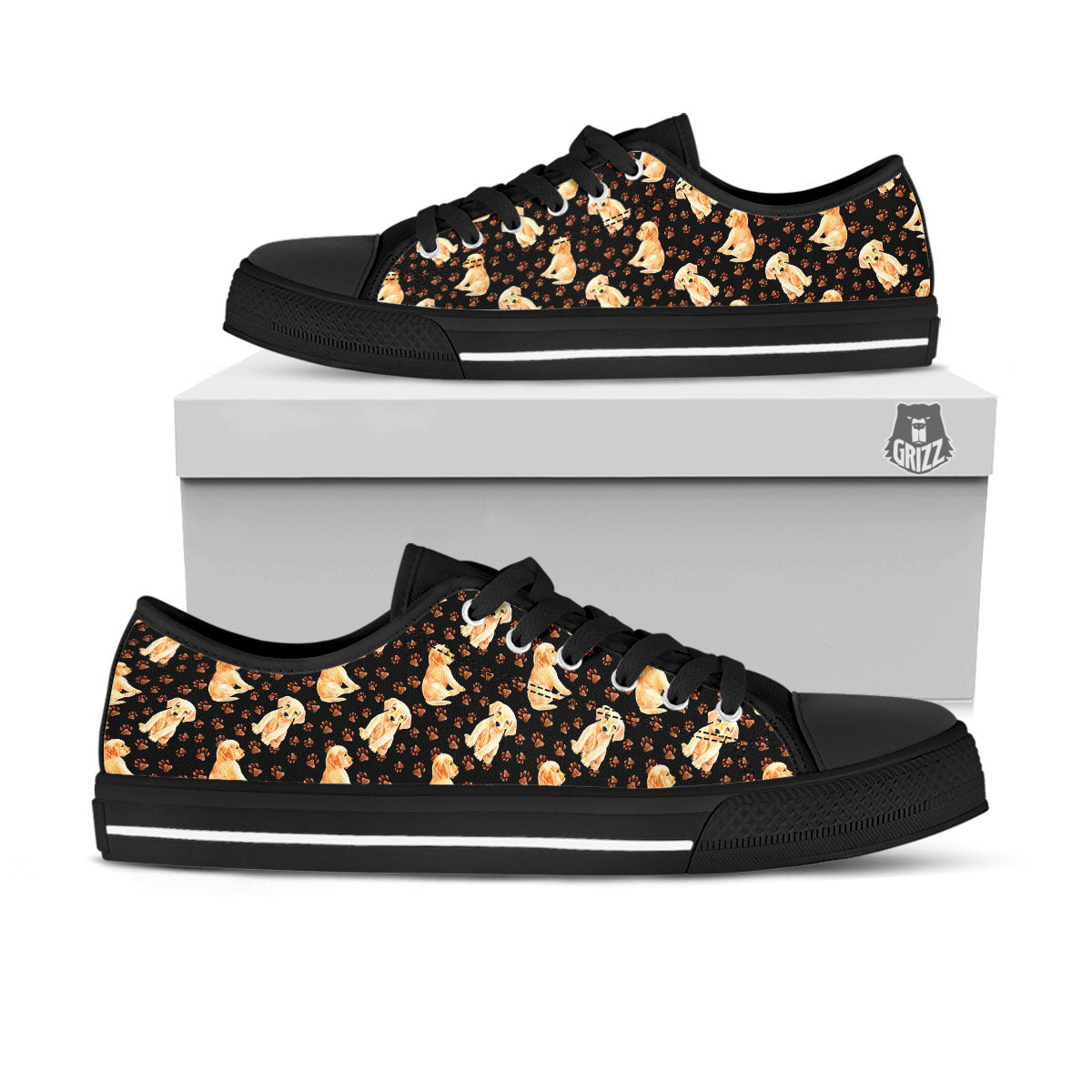 Puppy Labrador Retriever Print Pattern Black Low Top Shoes-grizzshop