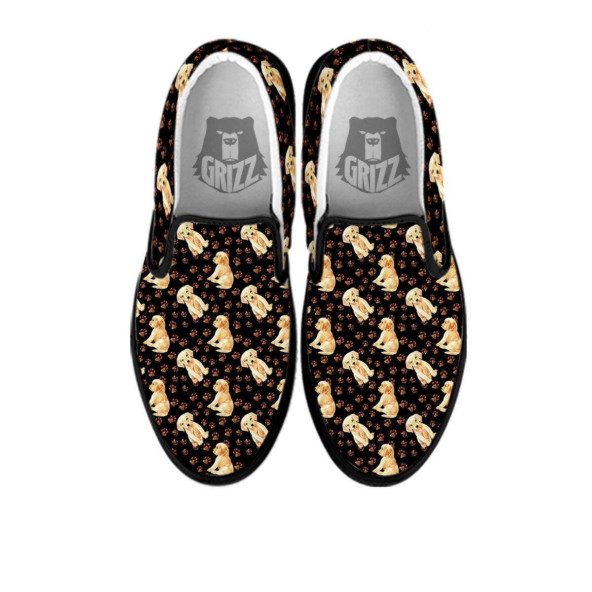 Puppy Labrador Retriever Print Pattern Black Slip On Shoes-grizzshop
