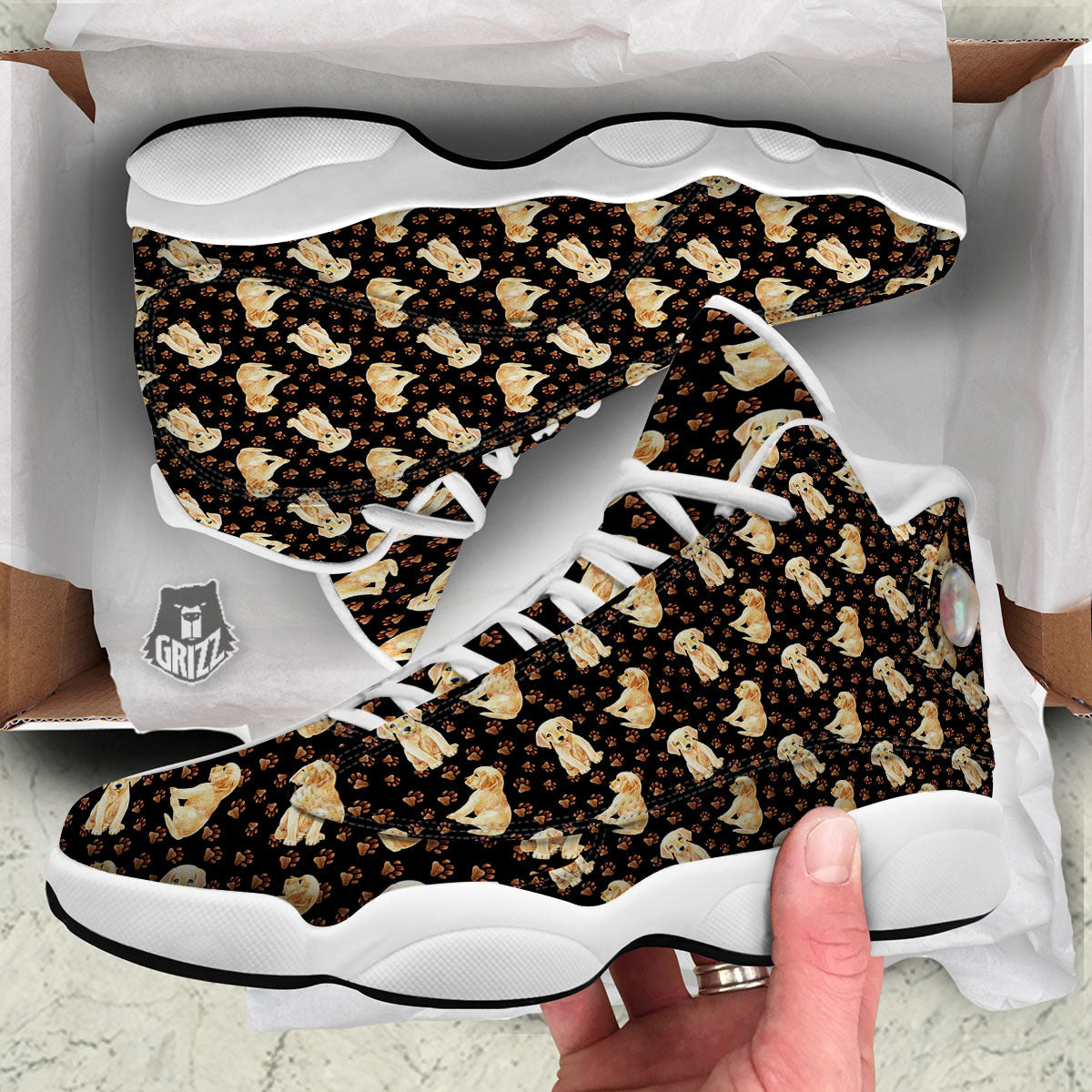Puppy Labrador Retriever Print Pattern White Basketball Shoes-grizzshop