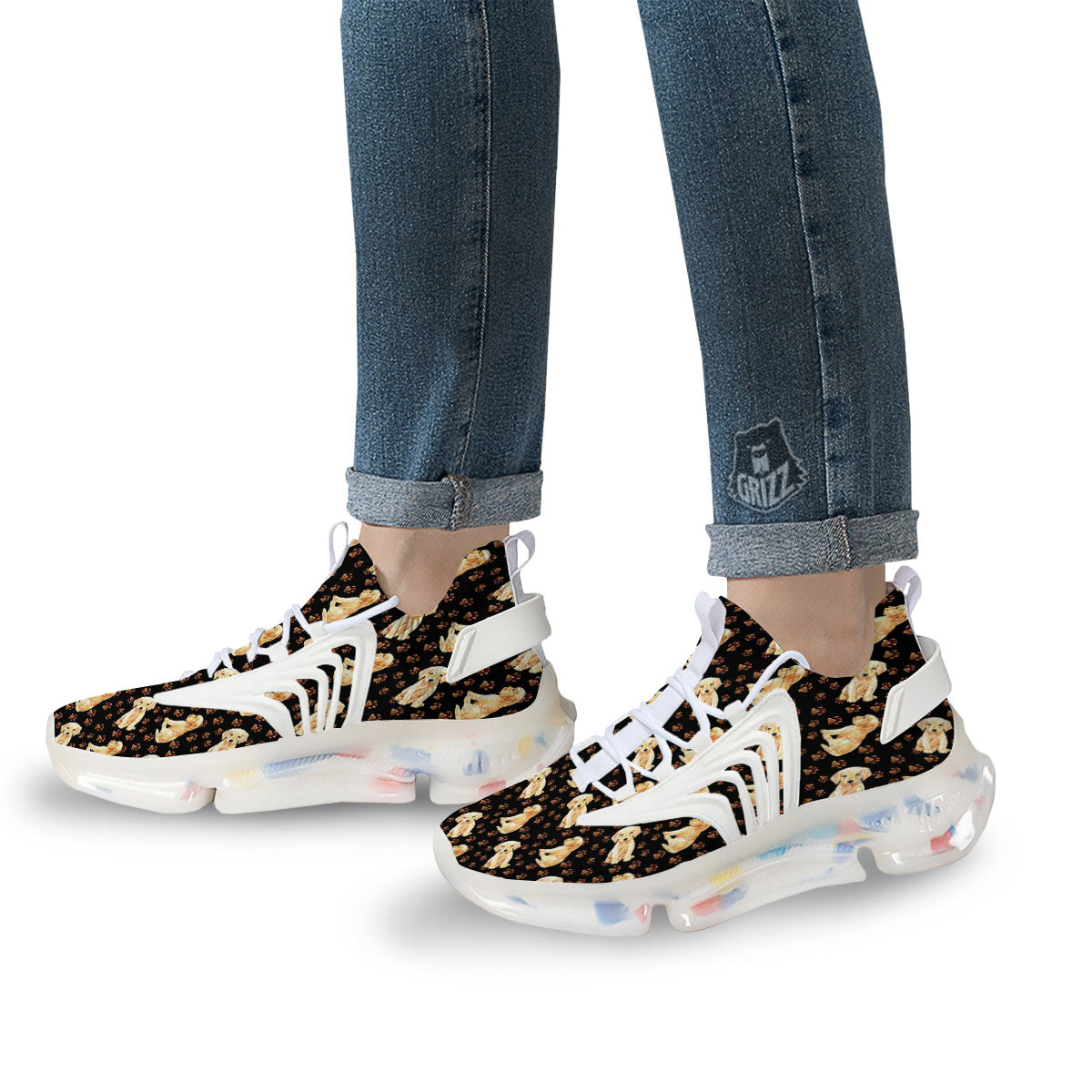 Puppy Labrador Retriever Print Pattern White Gym Shoes-grizzshop