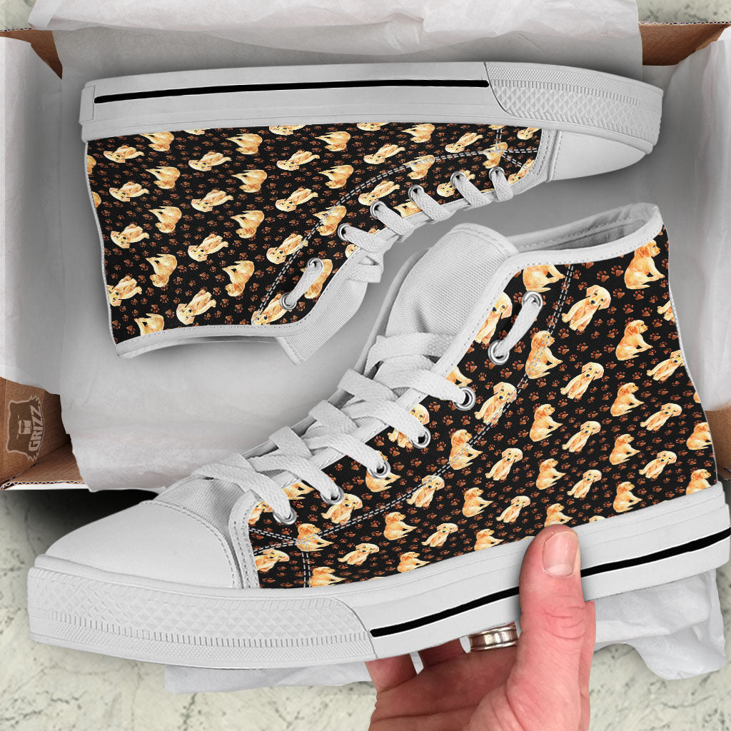 Puppy Labrador Retriever Print Pattern White High Top Shoes-grizzshop