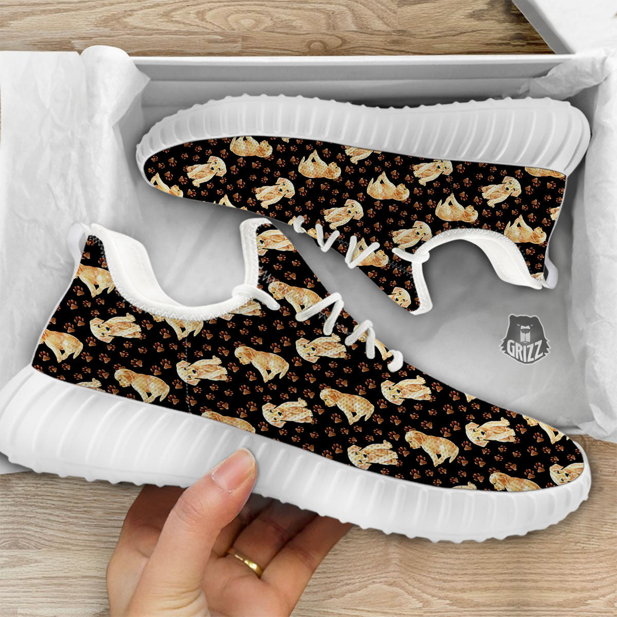 Puppy Labrador Retriever Print Pattern White Walking Shoes-grizzshop