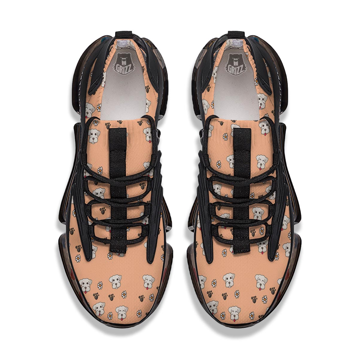 Puppy Shih Tzu Print Pattern Black Gym Shoes-grizzshop