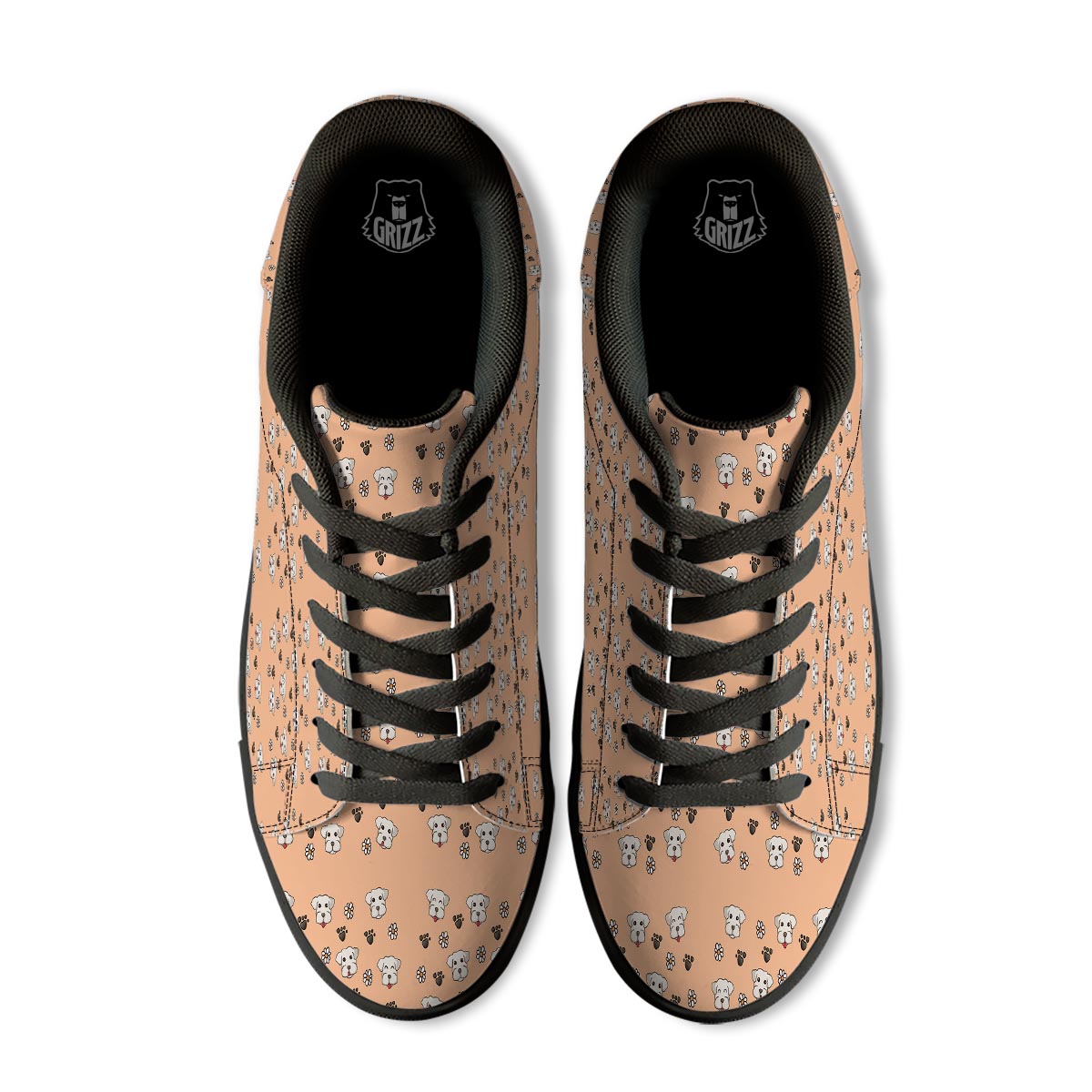 Puppy Shih Tzu Print Pattern Black Low Top Sneakers-grizzshop