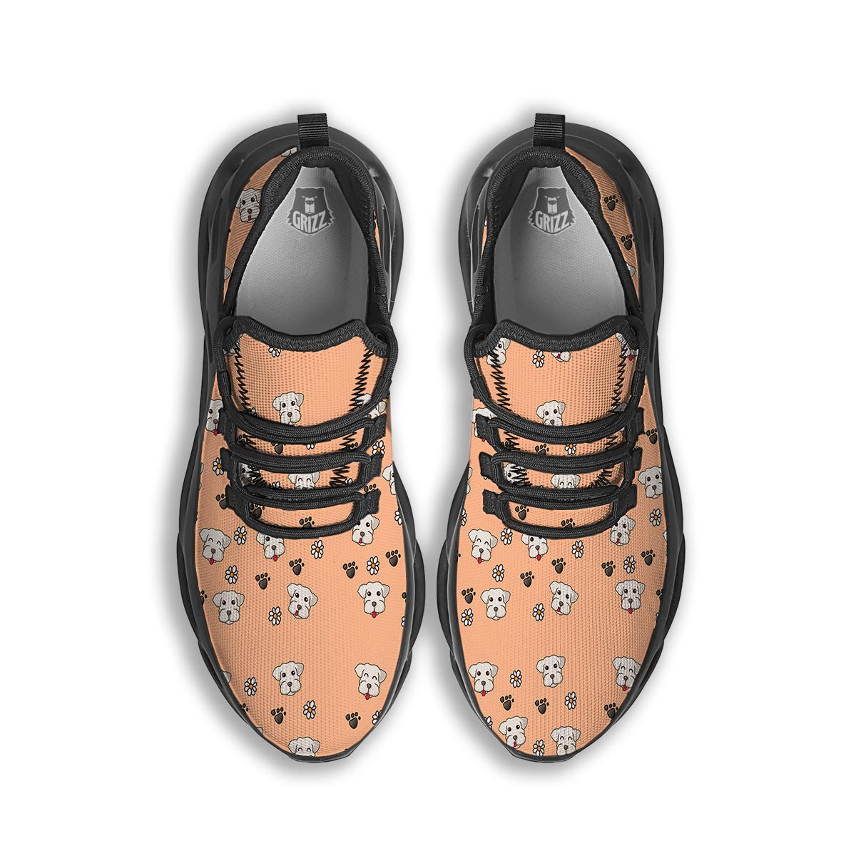 Puppy Shih Tzu Print Pattern Black Running Shoes-grizzshop
