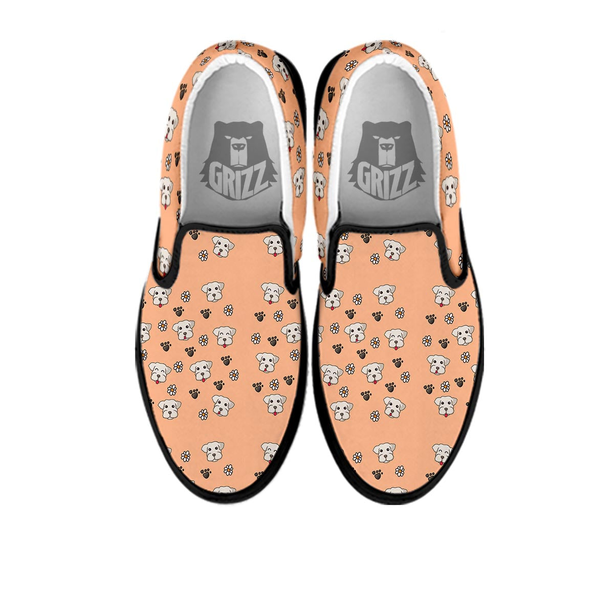 Puppy Shih Tzu Print Pattern Black Slip On Shoes-grizzshop