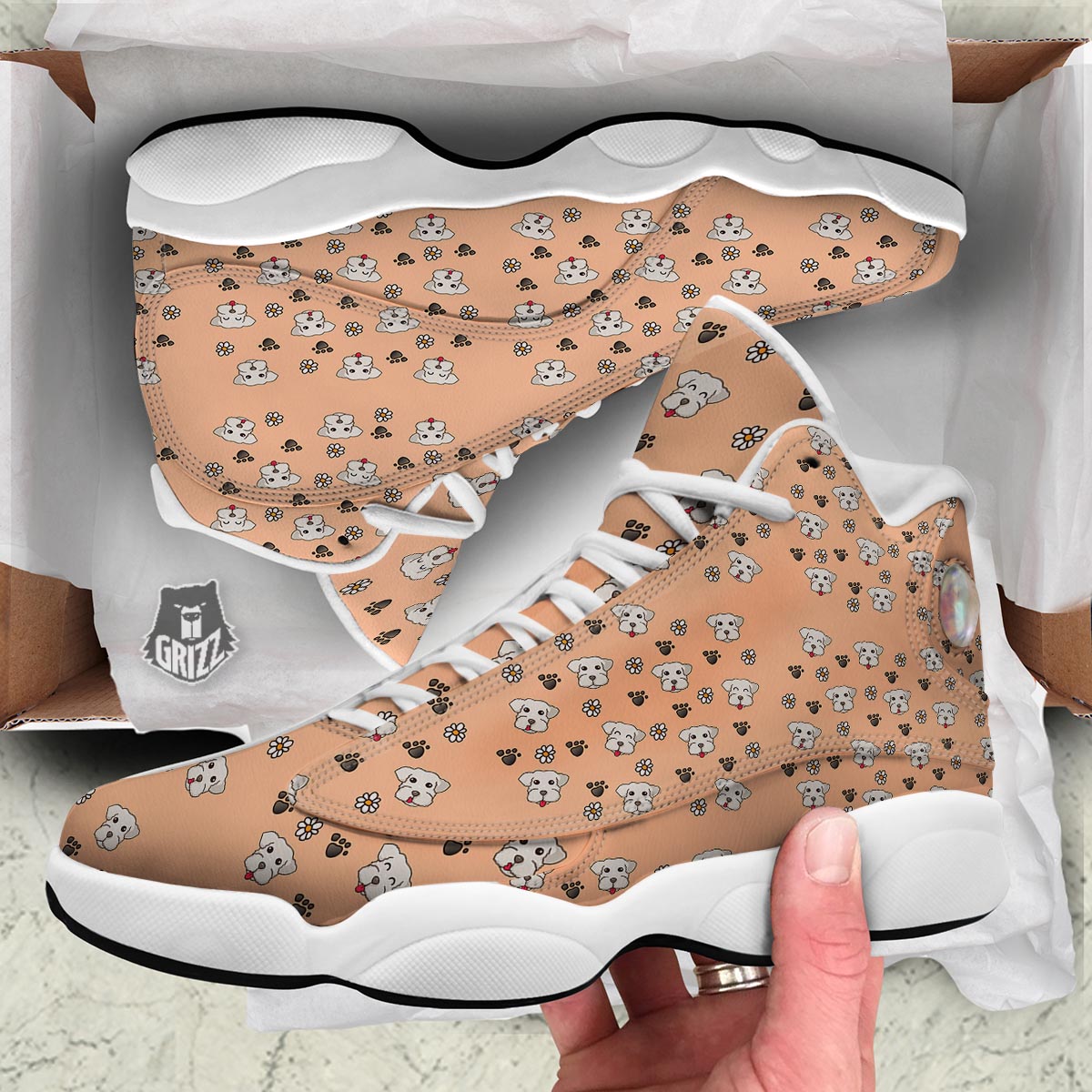 Puppy Shih Tzu Print Pattern White Basketball Shoes-grizzshop