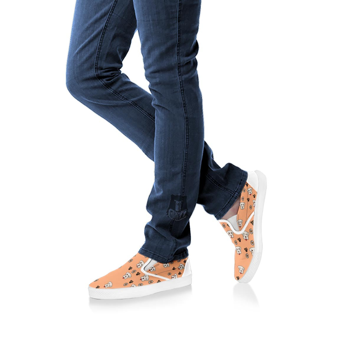 Puppy Shih Tzu Print Pattern White Slip On Shoes-grizzshop