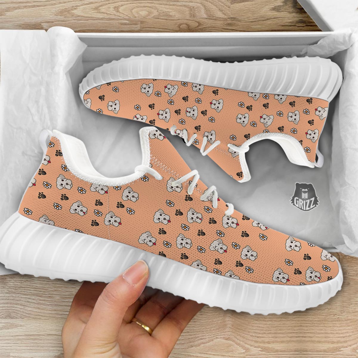Puppy Shih Tzu Print Pattern White Walking Shoes-grizzshop