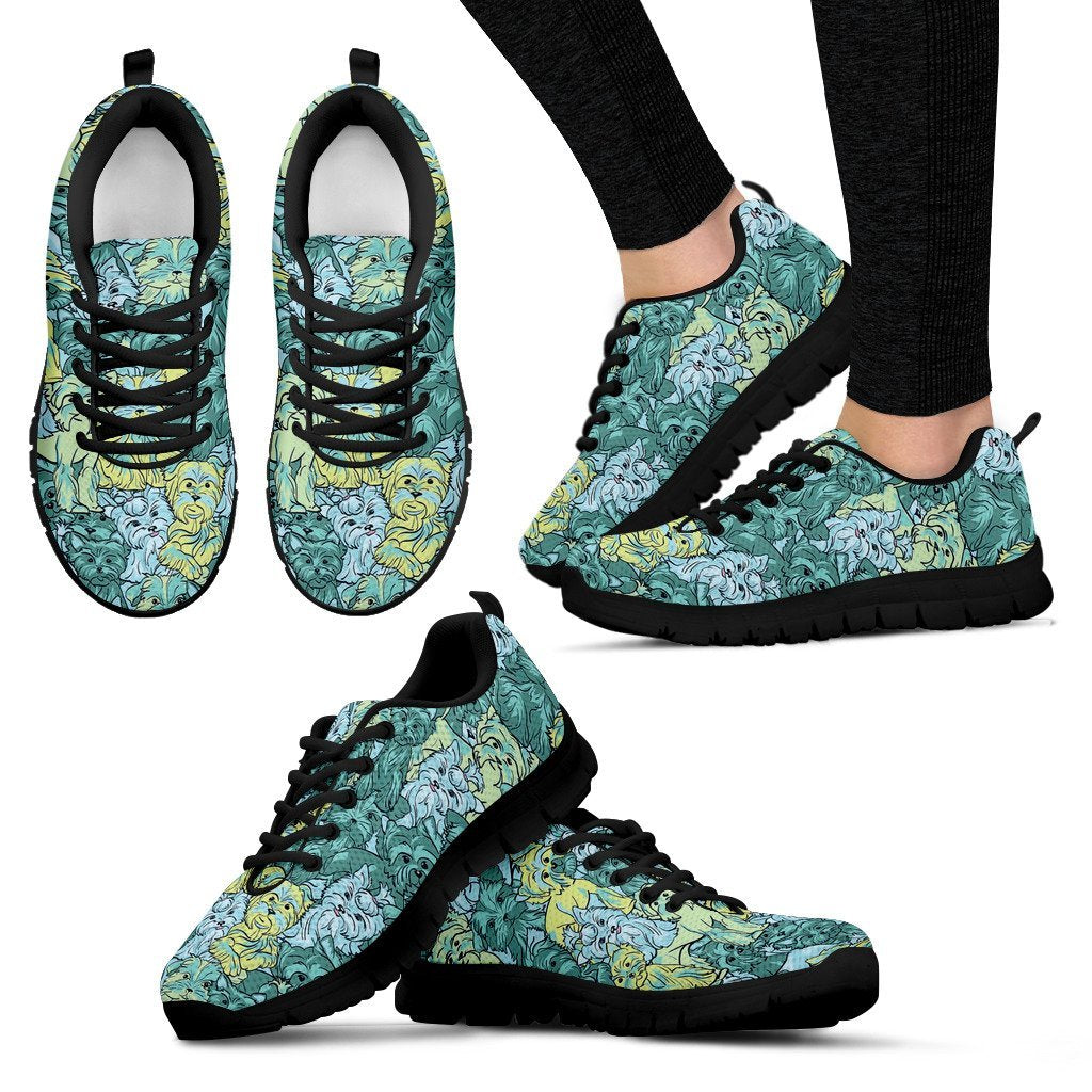 Puppy Yorkshire Terrier Dog Pattern Print Black Sneaker Shoes For Men Women-grizzshop