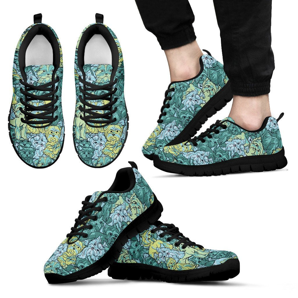 Puppy Yorkshire Terrier Dog Pattern Print Black Sneaker Shoes For Men Women-grizzshop