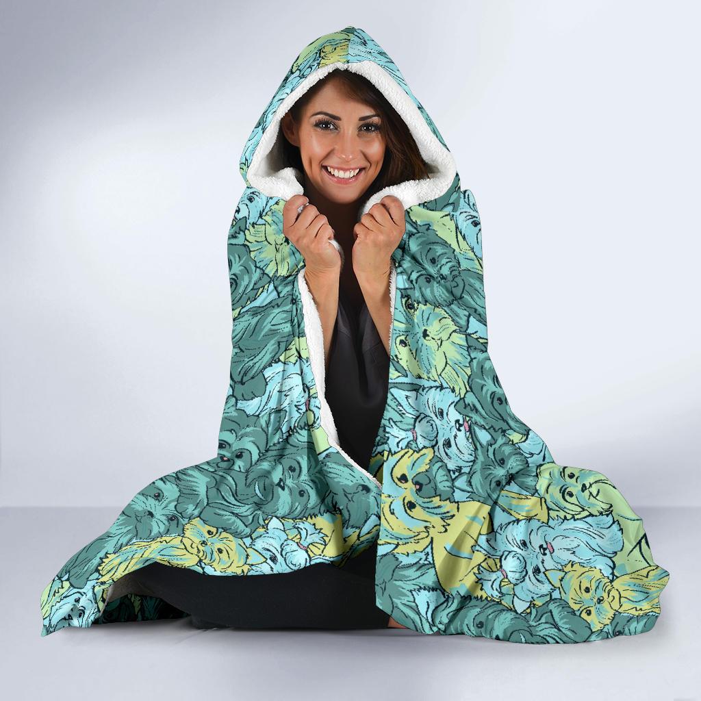 Puppy Yorkshire Terrier Dog Pattern Print Hooded Blanket-grizzshop