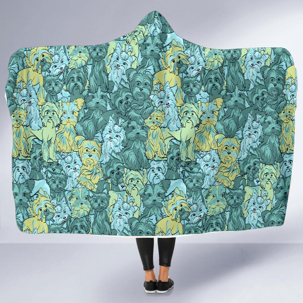 Puppy Yorkshire Terrier Dog Pattern Print Hooded Blanket-grizzshop