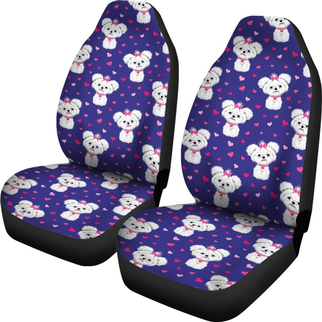 Puppy Dog Maltese Pattern Print Universal Fit Car Seat Cover-grizzshop