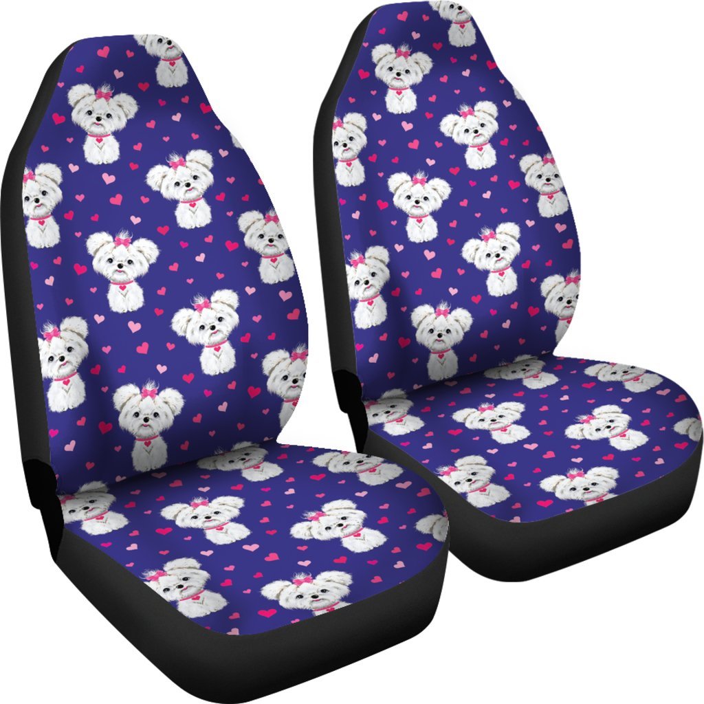 Puppy Dog Maltese Pattern Print Universal Fit Car Seat Cover-grizzshop