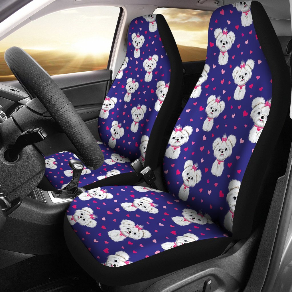 Puppy Dog Maltese Pattern Print Universal Fit Car Seat Cover-grizzshop