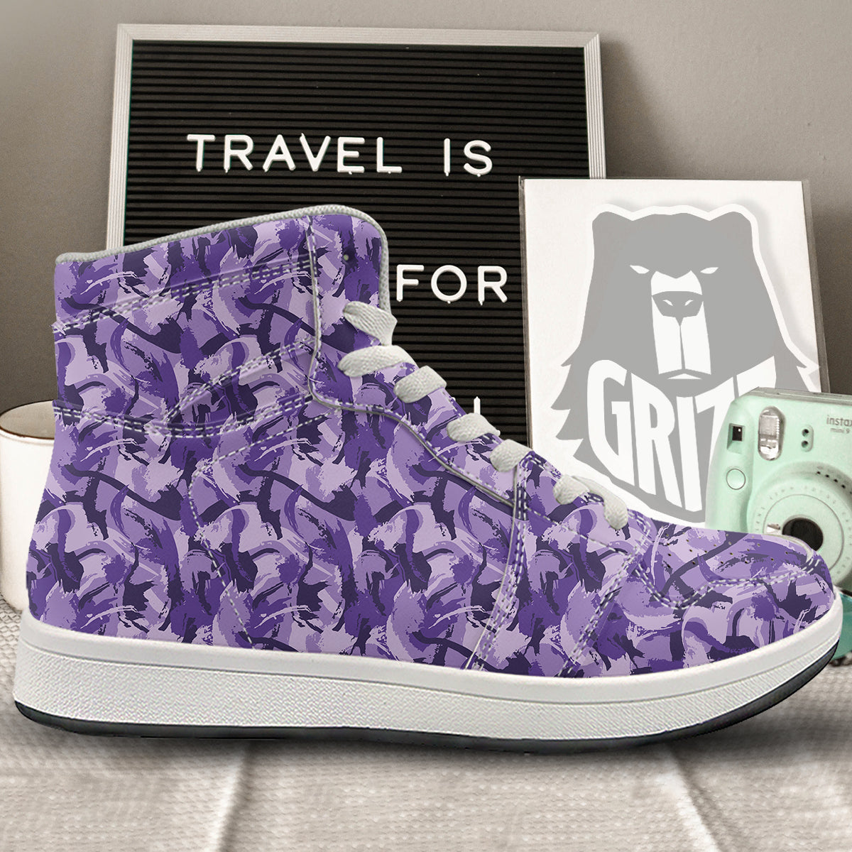 Purple Abstract Color Paint Print High Top Sneakers-grizzshop